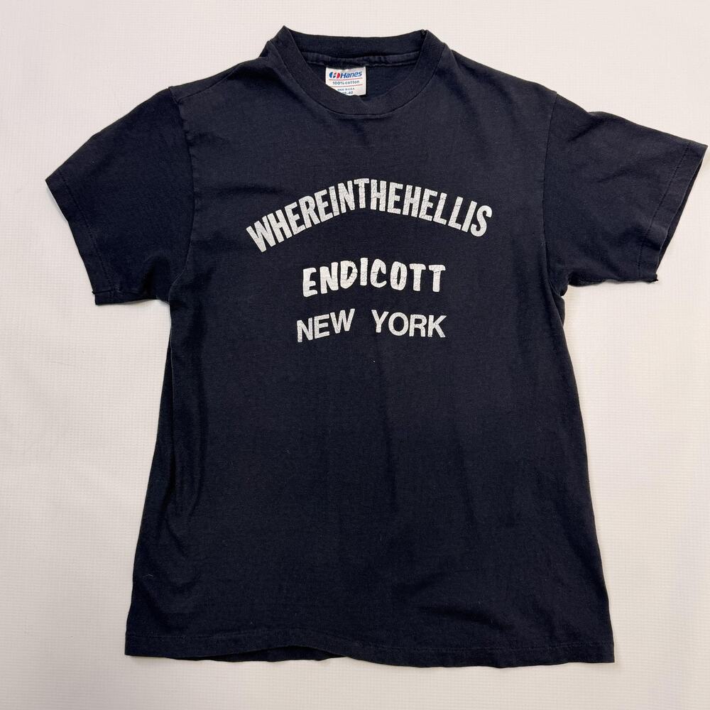 Vintage Hanes Shirt Mens Medium Black Where In The Hell Is Endicott New York Tee